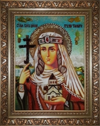 Amber Icon Holy Blessed Tamara Tsarina Georgian 40x60 cm - фото