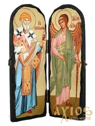 Icon under the antiquity Sainted Spyridon Trimifuntsky and Saint Angel the Guardian Skladen double 10x30 cm - фото