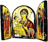 Icon under the antiquity The Blessed Virgin Mother of God Three-folded triple 14x10 cm
