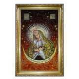 Amber Icon of the Blessed Virgin of Ostrobramskaya 15x20 cm