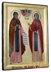 Икона Петр и Феврония Муромские в позолоте Греческий стиль - фото