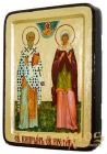 Икона Святые Киприан и Иустиния в позолоте Греческий стиль 30x40 см