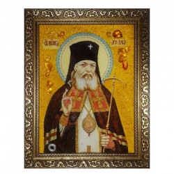 The Amber Icon of the Holy and Healer Luka Krymsky 15x20 cm - фото