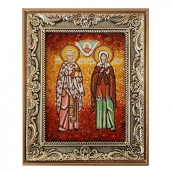 The Amber Icon of St. Cyprian and Justina 15x20 cm - фото