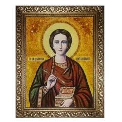 Amber Icon Holy Great Martyr and Healer Panteleimon 30x40 cm - фото