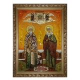 Amber icon Cyprian and Holy Martyr Justin 30x40 cm