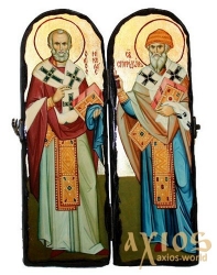 Icon under the antiquity Sainted Spyridon of Trimiphuntsky and St. Nicholas the Wonderworker Warehouse double 10x30 cm - фото