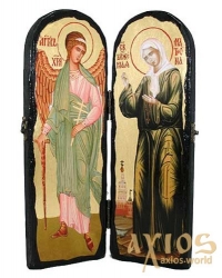 Icon under the antiquity Holy Blessed Matrona Moscow and Saint Angel the Guardian Slotted double 10x30 cm - фото