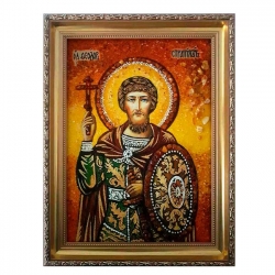 Amber Icon Holy Great Martyr Theodore Warrior 15x20 cm - фото