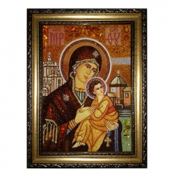Amber Icon of the Blessed Virgin Mary Grushevskaya 15x20 cm - фото