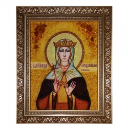 The Amber Icon of St. Ludmila the Czech 30x40 cm - фото
