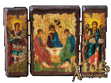 Icon under the antiquity of the Holy Trinity Old Testament folding triple 14x10 cm