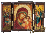 Icon under the antiquity of the Blessed Virgin Mary Kazan folding triple 14x10 cm