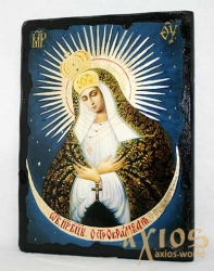 Икона под старину Пресвятая Богородица Остробрамская с позолотой 7x10 см - фото
