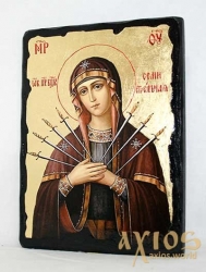 Icon under the antiquity The Blessed Virgin Mary Seven-sided with gilding 17x23 cm arch - фото