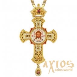 Cross brass gilded with print and chain - фото