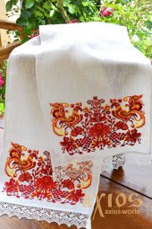 Embroidered wedding towel under legs № 50-43, linen, 180х35 cm - фото