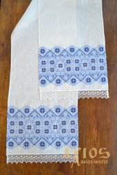 Embroidered towel under the feet №50-42, flax, 180х35 cm - фото