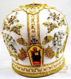 Miter "Kolos" white, gold embroidery with beads - фото