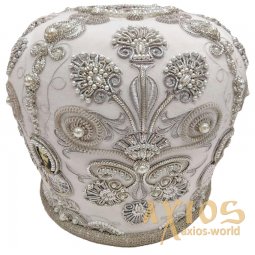 Miter "Big Flower" white, silver embroidery with beads - фото