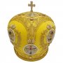 Bishop`s miter "Crown", yellow, handmade, embroidery with thread
