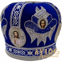 Miter "Cherub", blue velvet, silver thread embroidery - фото