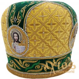 Miter green velvet, embroidery with golden threads - фото
