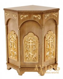 Altar corner, wooden, 3-faced, No. 1 with door and gilded elements, light wood - фото