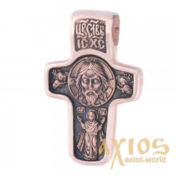 Native cross «Savior Not Made by Hands. Saint Nicholas the Wonderworker», gold 585 °, with blackening 25x18 mm, О п00619 - фото