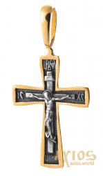 The cross «Crucifixion. Save and save» silver 925 °, with gilding and blackening 30x17 mm, O 132462 - фото