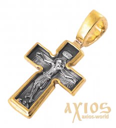 Neck cross, silver with blackening, gilding - фото