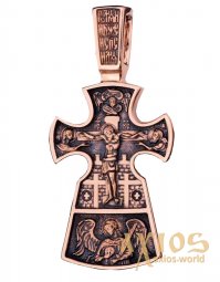 The cross «Crucifixion. Icon of the Mother of God «Seven-Shot, gold 585 with blackening», 30x20mm, О п01652 - фото