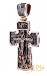 The cross «Crucifixion. Icon of the Mother of God «Seven-Shot», gold 585 with blackening, 30x20mm, О п02759 - фото