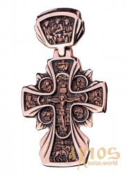 The cross «Crucifixion. Icon of the Mother of God «Sovereign», gold 585, with blackening, 60х40mm, О п01615 - фото