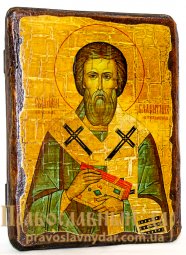 The icon under olden Martyr Bishop Valentin Interamsky 7x9 cm - фото