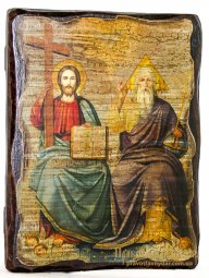 Icon of the Holy Trinity antique 13x17 cm - фото