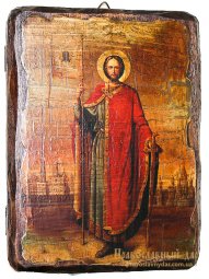Icon Antique Holy Prince Alexander Nevsky 17x23 cm - фото