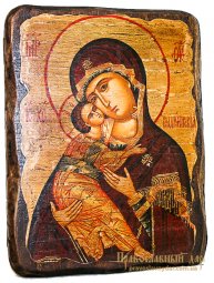 Icon of the Holy Theotokos antique Vladimir 17x23 cm - фото