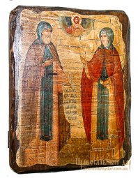 Icon antique of holy Peter and Fevronia Murom 30x40 cm - фото