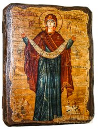 Icon antique Intercession of the Theotokos 21x29 cm - фото