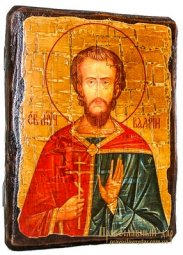 Icon Antique Holy Martyr Valery Melitinsky 17h23 cm - фото