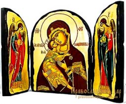 Icon antique Vladimir Skladen Holy Theotokos triple - фото