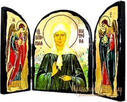 Icon Antique Holy Blessed Matrona of Moscow Triptych triple - фото