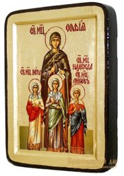 Icon of Saints Faith, Hope, Love and Mother of Sophia Greek style in gilding 13x17 cm - фото