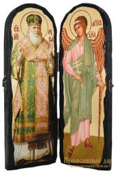 Икона под старину Святитель Лука Крымский и Святой Ангел Хранитель Складень двойной - фото