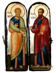 Икона под старину Святые Апостолы Петр и Павел Складень двойной - фото