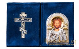 Icon of Christ Pantocrator 6x8 cm Velvet hinged Greece - фото