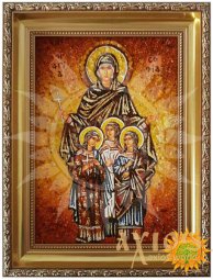 Amber icon of Holy Martyrs Faith, Hope, Love and their mother Sophia 20x30 cm - фото