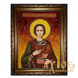 Amber icon of the Holy Great Martyr and Healer Panteleimon 20x30 cm - фото