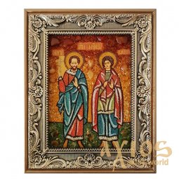 Amber icon of Holy Martyrs Sergius and Bacchus 20x30 cm - фото
